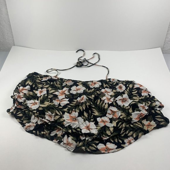 Volcom Coco Halter Cami Top Women Medium Black Combo Floral Viscose Pull-On 8363 - Picture 1 of 6